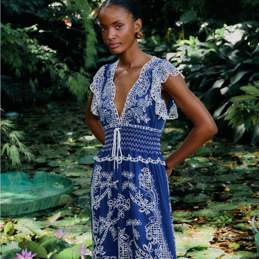 FARM Rio Blue and White Embroidered Maxi Dress - Picture 2 of 4